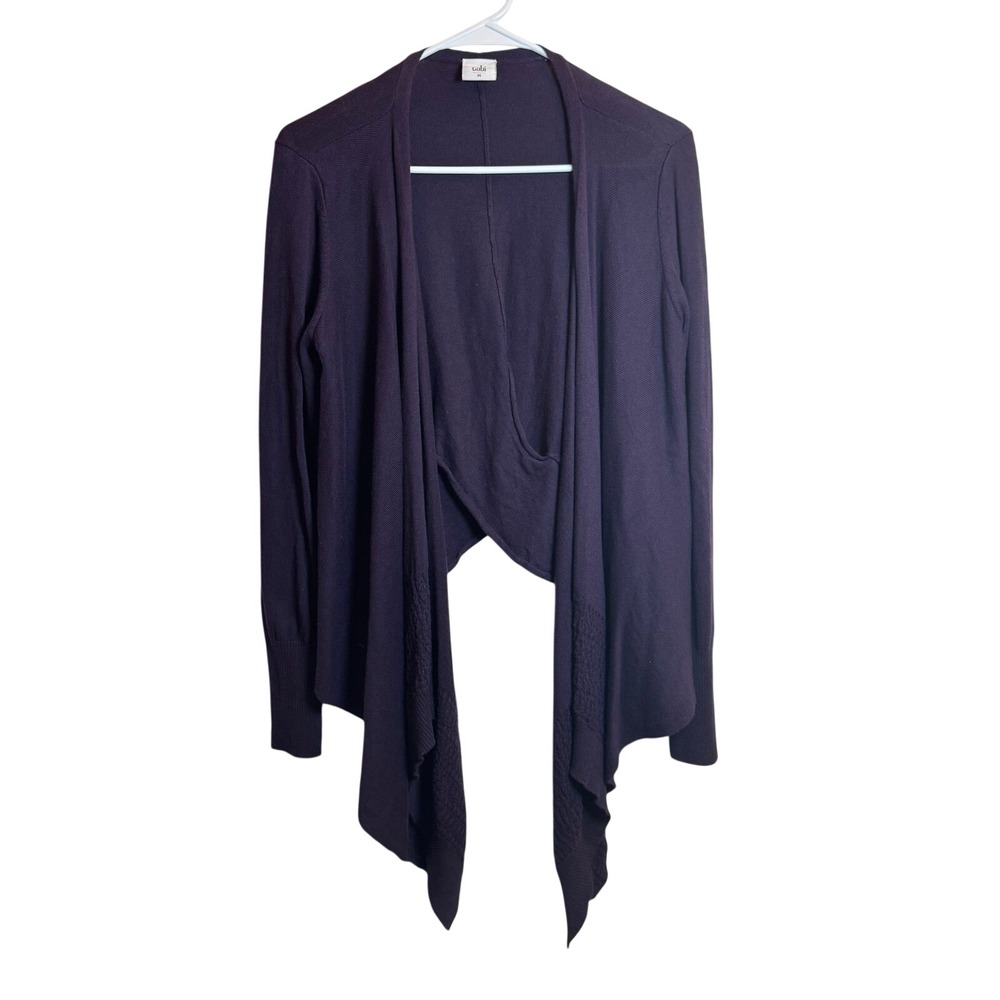 Cabi Womens Size M Dark Purple Draped Open Front Cardigan Sweater
